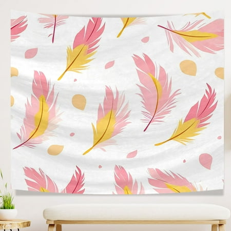 Boho Decorative Tapestry Aesthetic Warmth Luxury Feathers Washable Office Tapestry Modern Durable Indoor Tapestry, Decoration for College House Bedroom Home Office 51x59inch