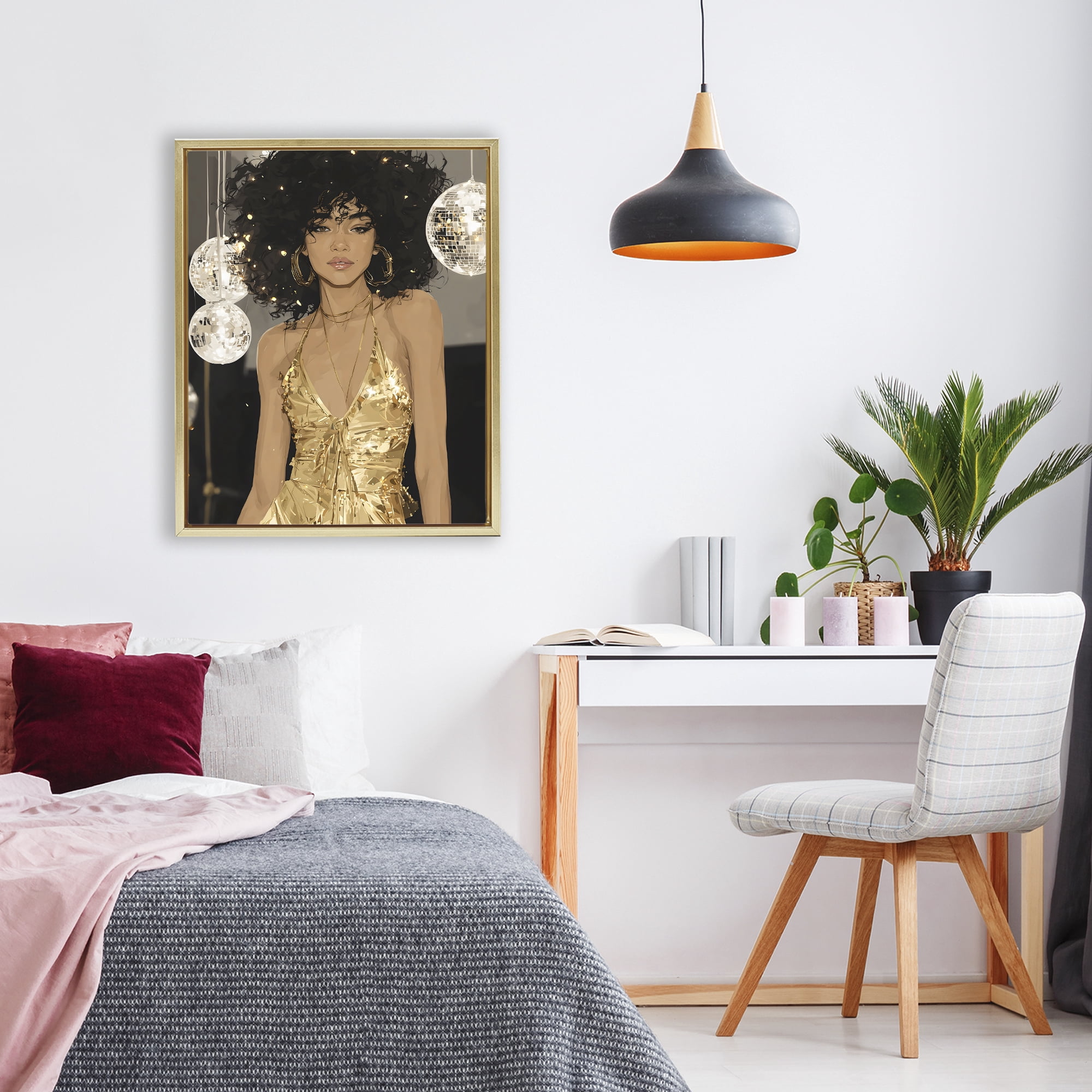 Stupell Industries Golden Disco Dream Party Gold Framed Floater Canvas Wall Art, design by Franklyn Gregory