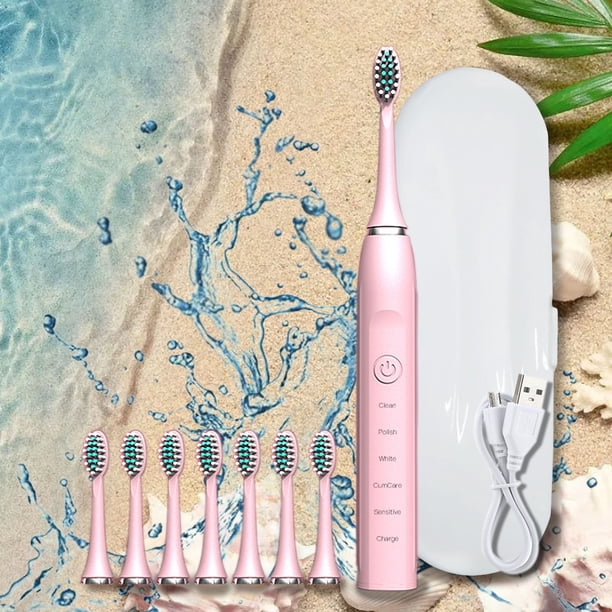 Cepillo de dientes eléctrico de plástico Cepillo de dientes Cepillo de dientes con 8 cabezales de cepillo con caja de cepillo de dientes 5 modos de limpieza Cepillo de dientes inteligente con temporiz