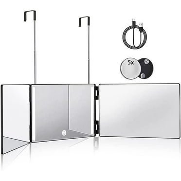 IIVLBUUJ 3 Way Mirror with LED for Hair Cutting, 360 Viewing Angle   for Shaver and Makeup,USB Rechargeable Height Adjustable