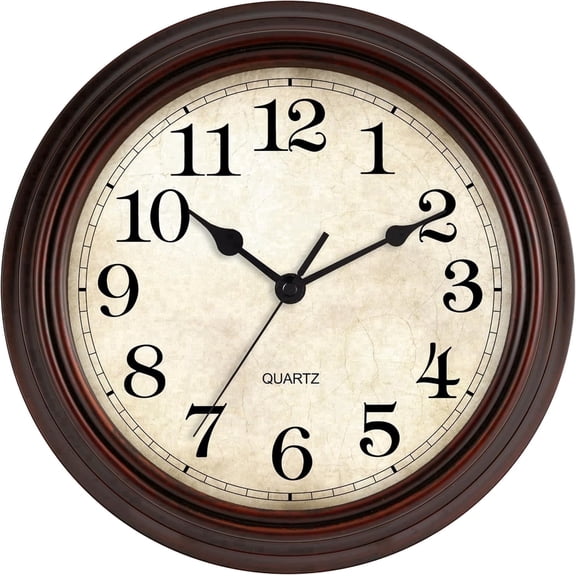12 Inch Wall Clock Battery Operated Silent Non-Ticking Analog Wall Clock Vintage Retro Rustic Style Decorative for Living Room Kitchen Home Office(Bronze)