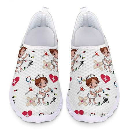 Cartoon Nurse Doctor Print Loafers Women Sneakers Slip On Flats Mesh Ladies Shoes Summer Large Size Woman Flat Casual Shoes