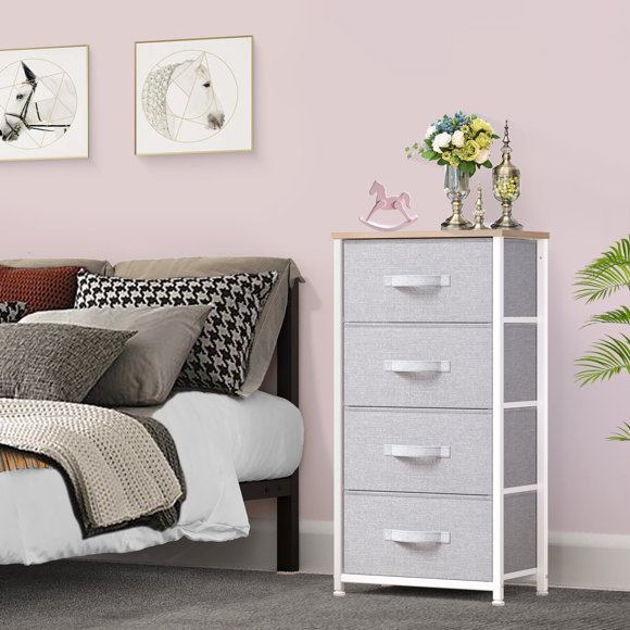 DEXTRUS Light Gray 4-Drawer Fabric Dresser with Sturdy Steel Frame and Removable Fabric Bins, Bedroom Storage Organizer for Bedside, Hallway, Closet