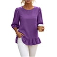 thumbnail image 2 of Neewe Womens Tops 3/4 Sleeve Shirts Plain Round Neck Loose Casual Ruffle Hem Blouses Trendy 2026, 2 of 8