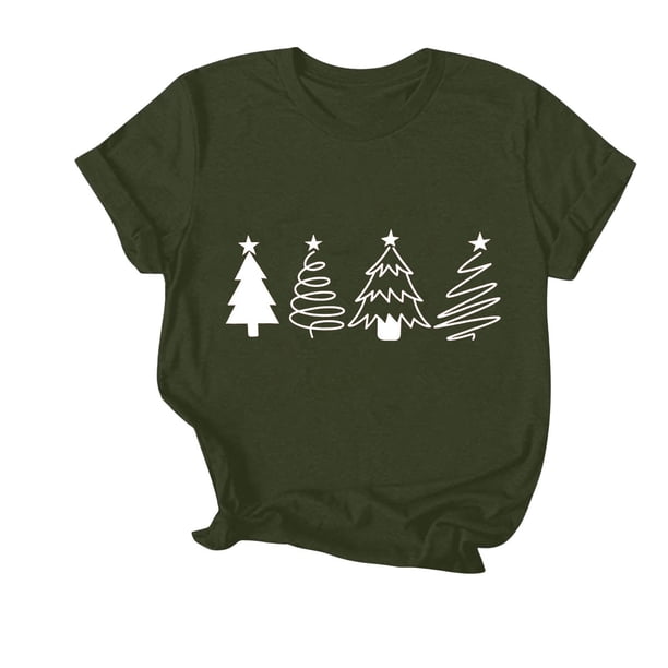 Navidad Mujeres Tops, Cuello Redondo Manga Corta Impresa Camiseta, Vintage Holiday Humor Tee Top