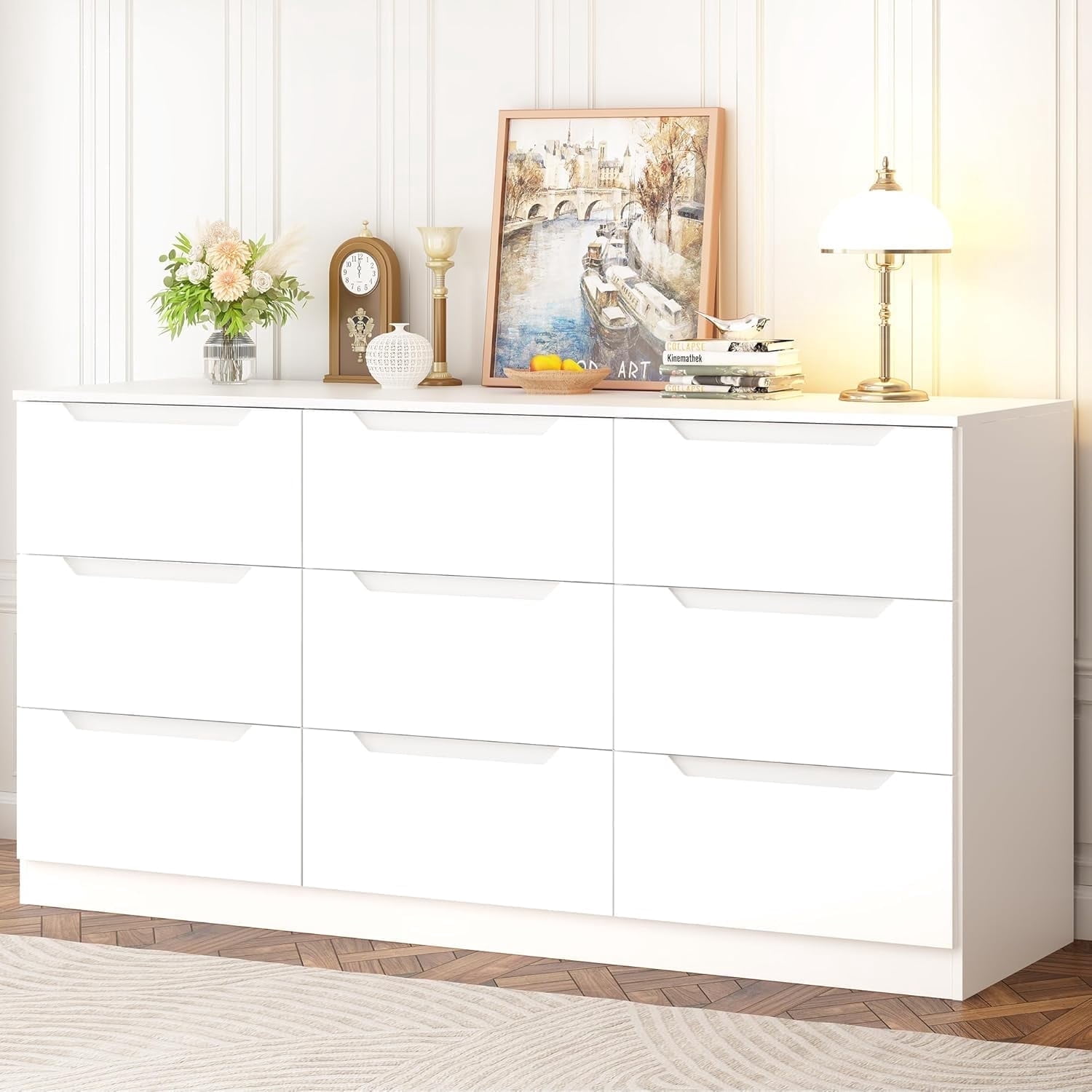 Frmobepts 9 Drawer White Dresser, Modern Storage Cabinet for Bedroom, Chest of Drawers Wood Organizer for Living Room