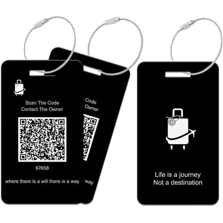 Luggage Tags for Suitcases, 2 Pack QR Code Information Luggage Tag, Steel Ring, Protection Luggage Tag, No App No Subscription Needed (Black)