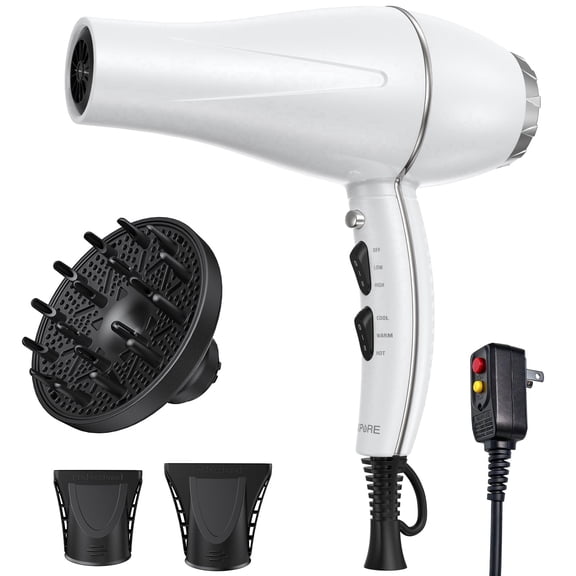NEXPURE Hair Dryer, 1875W Ionic Blow Dryer with Diffuser and Concentrator, Fast Drying Low Noise, 3 Heat & 2 Speed Settings, White