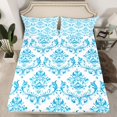 thumbnail image 2 of Homewish Vintage Western Damask Adult Queen Sheet Set, White Blue Mandala Bedding, 4pcs, 2 of 7