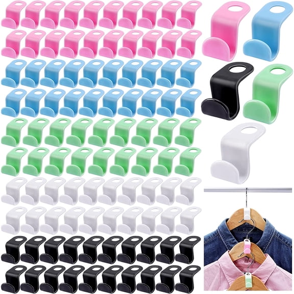 200 PCS Clothes Hanger Connector, Space Saving Cascading Hooks, Plastic Mini Connection Hooks, Hanger Extender Clips for Closet Clothes Organizer, Multicolor