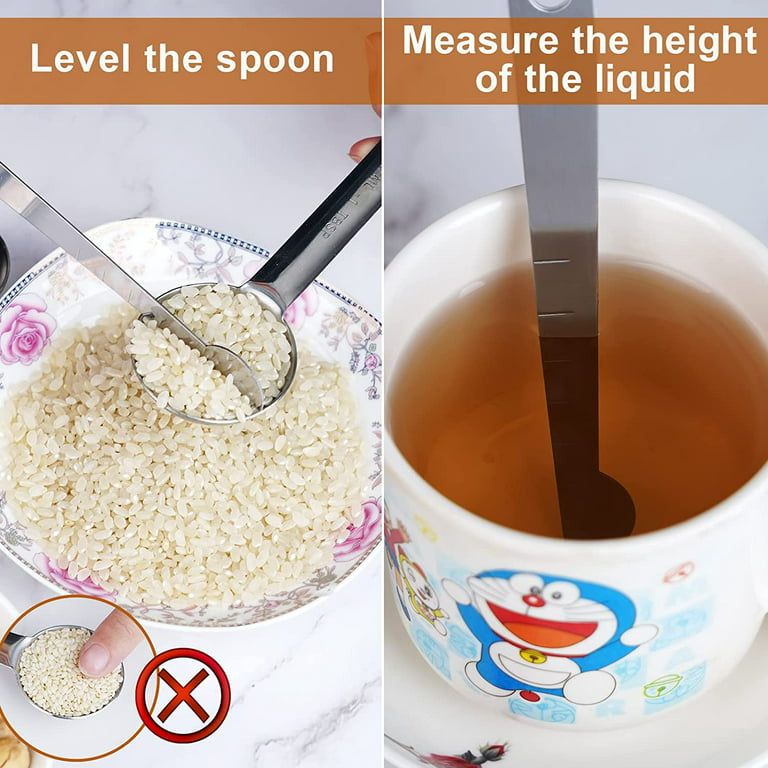 Measuring Spoons with Leveler,Metric and US Measurements Stainless Steel Measuring Scoop Set of 7 Measuring Spoons Kitchen Utensils Gadgets for Dry or