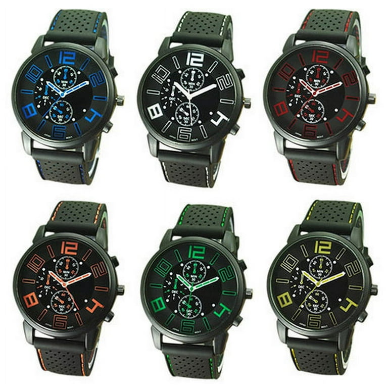 Casual quartz analog silicone stainless steel dial sports wristwatch clearance