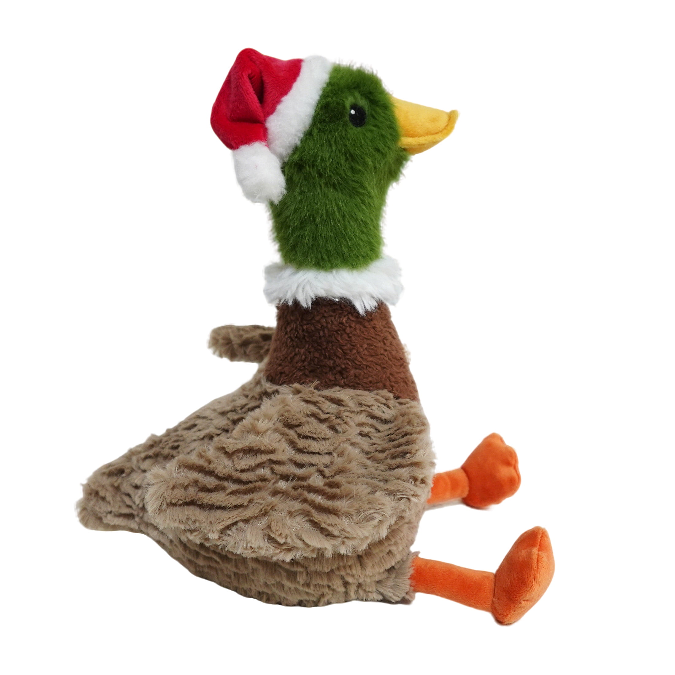Vibrant Life Holiday Duck with Santa Hat Plush Dog Toy with Squeaker, Brown/Green/Red, Chew Level 3