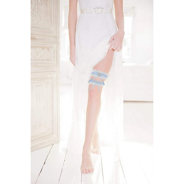 Blue Bridal Garter, Lace Wedding Garters with Toss Away - Set of 2 
