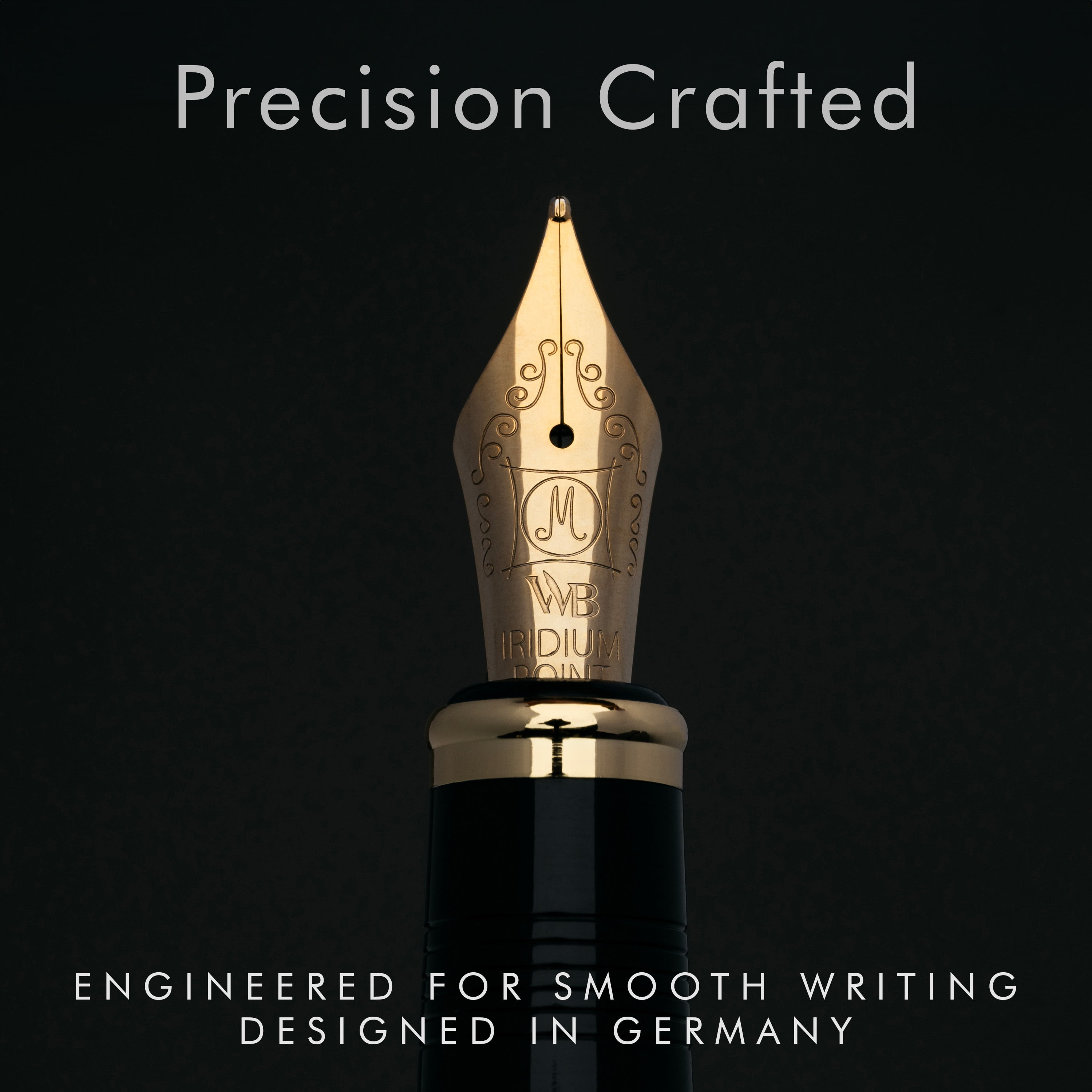 Wordsworth & Black Majesti Fountain Pen, Medium Nib Ink Pen, Black Gold - Refillable