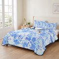 thumbnail image 2 of Full Quilt Set 78''x90'', Blue Flowers Lightweight Summer Bedspread Coverlet Set with 2 Pillow Shams, Watercolor Summer Botanical Floral Breathable All Season Quilt Bedding for Bedroom/Guest Room, 2 of 9