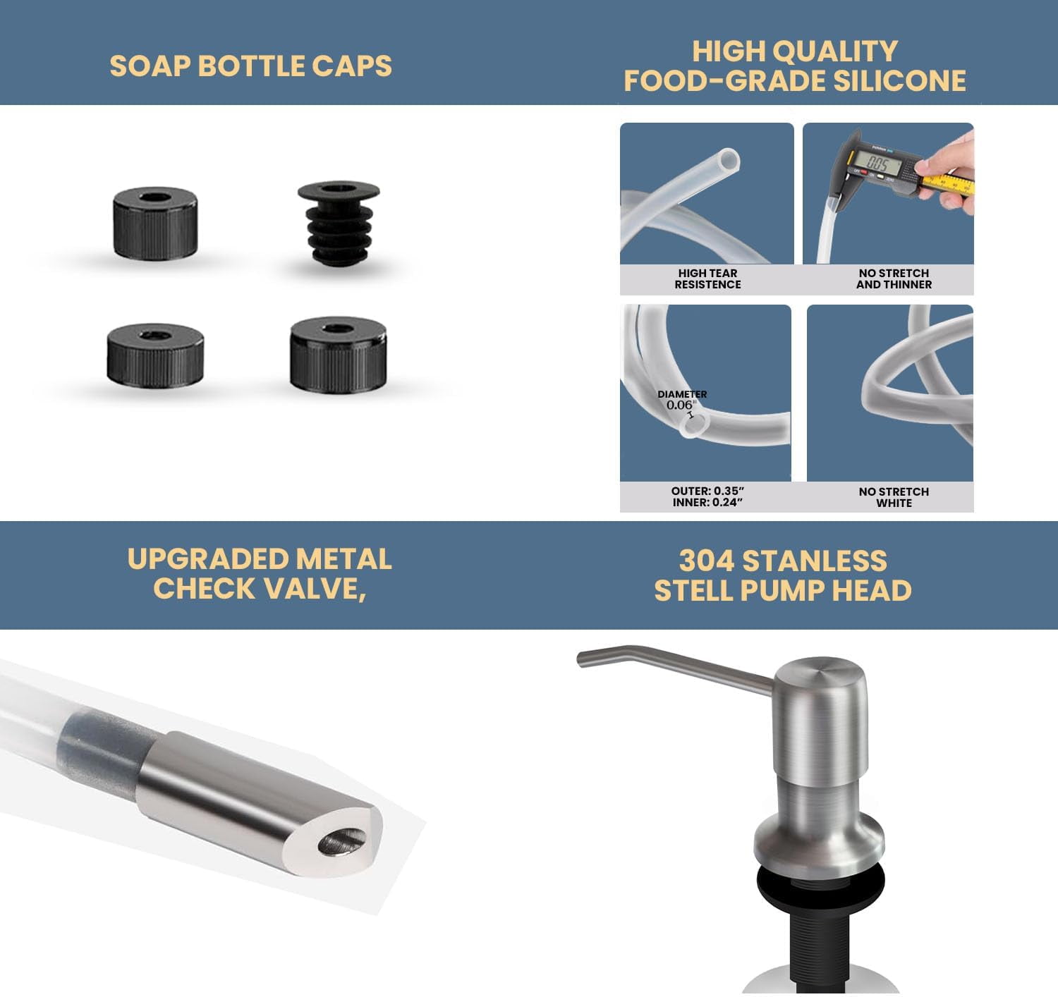 SBEN Built-in Kitchen Sink Soap Dispenser – Stainless Steel Brushed Nickel Pump, 17 oz Bottle and Extension Tube Kit 47"