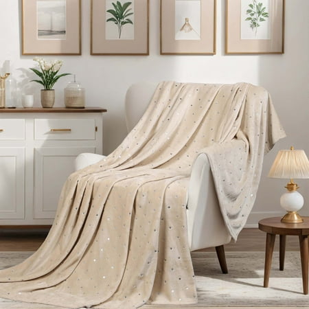 Superior Fleece Plush Fluffy Soft Blanket, Polka Dot Linen, Throw XL