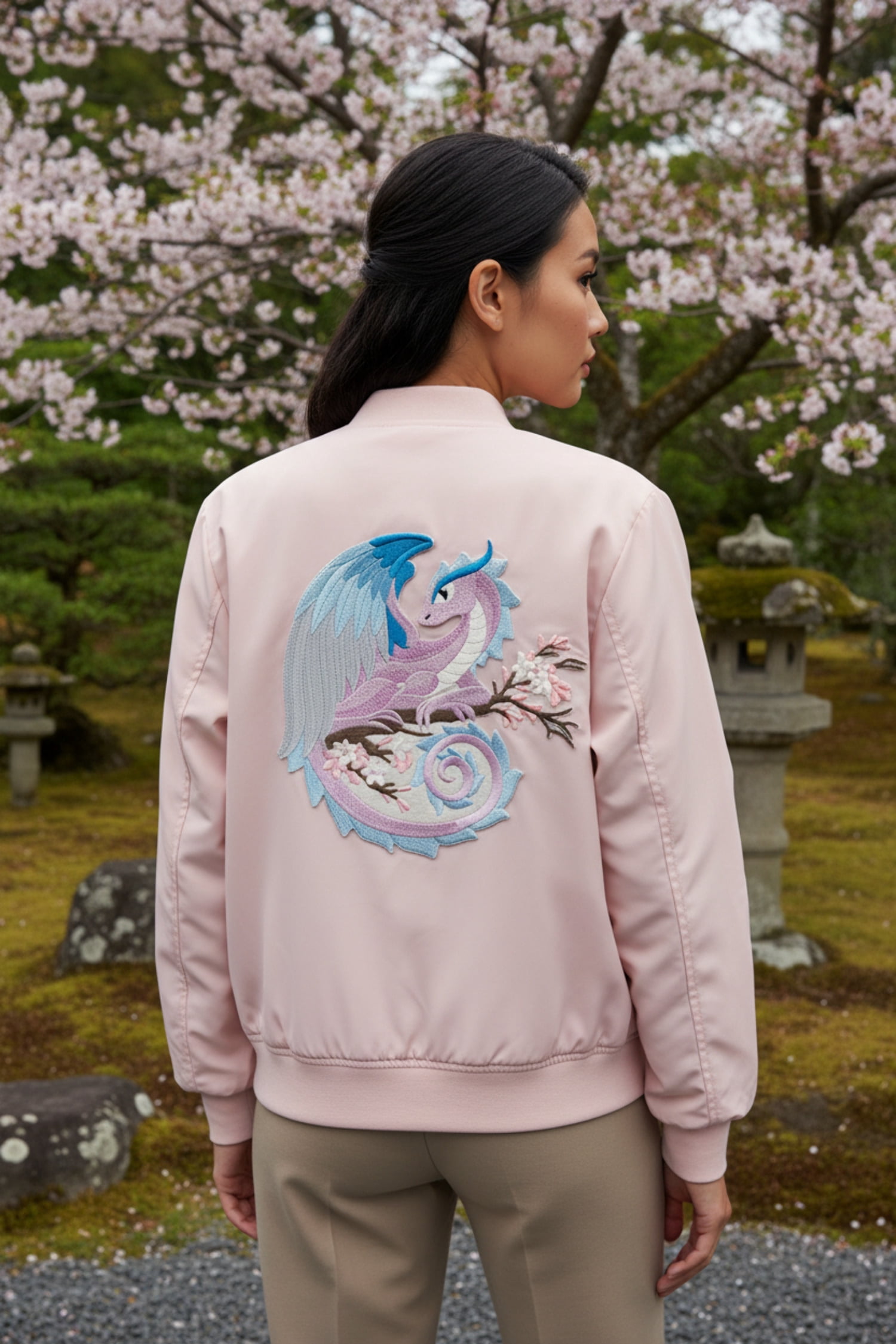 Spring Dragon Embroidered Patch – Large Pastel Mythical Dragon Iron-On or Sew-On Design 7.8" x 7.8"
