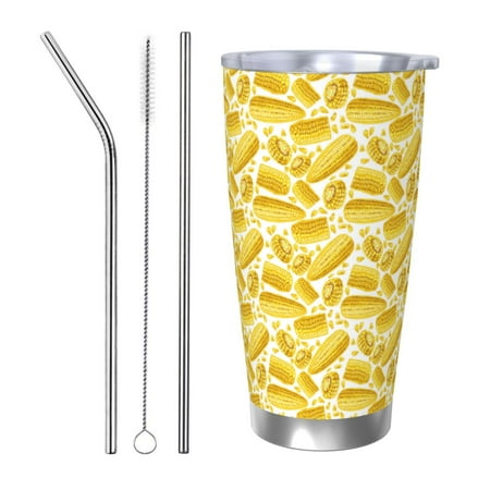 

Cauagu Ears Of Corn Pattern 20oz Tumbler Stainless Steel Vacuum Insulated Tumbler with Lid Insulated Coffee Mug Thermal Cup with Splash Proof Sliding Lid-Straw Three-piece Set