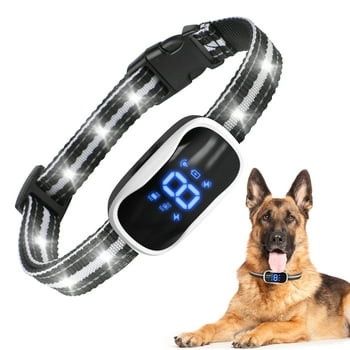 PcEoTllar Dog Bark Collar - Anti Barking Collar with LED Light, Beep, Vibration & Safe Shock, White