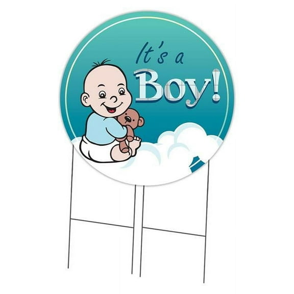 SignMission Corrugated Plastic Sign With Stakes 36" Circular - It's A Boy | Coroplast Yard Sign With Stake |  Made in the USA