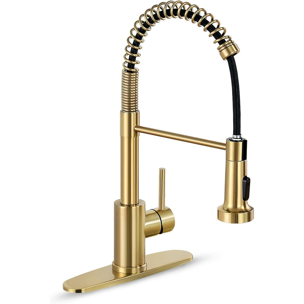 Brushed Gold Kitchen Faucet with Pullout Sprayer,Stainless Steel Single