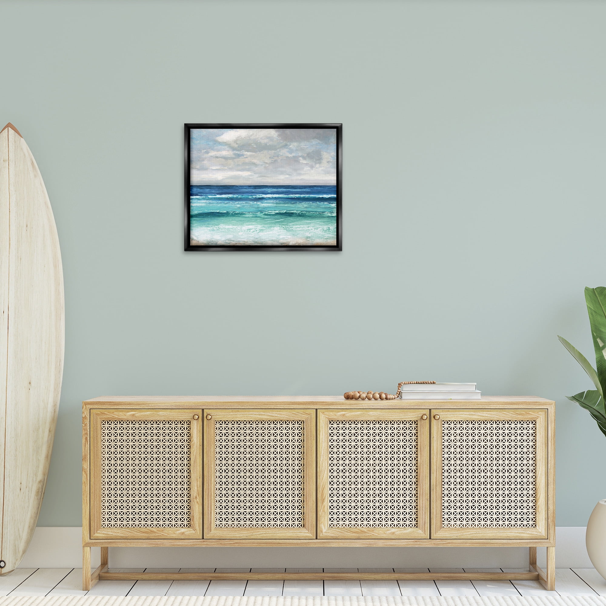 Stupell Industries Abstract Beach Clouds Landscape Painting Black Floater Framed Canvas Art Print Wall Art, 31 x 25