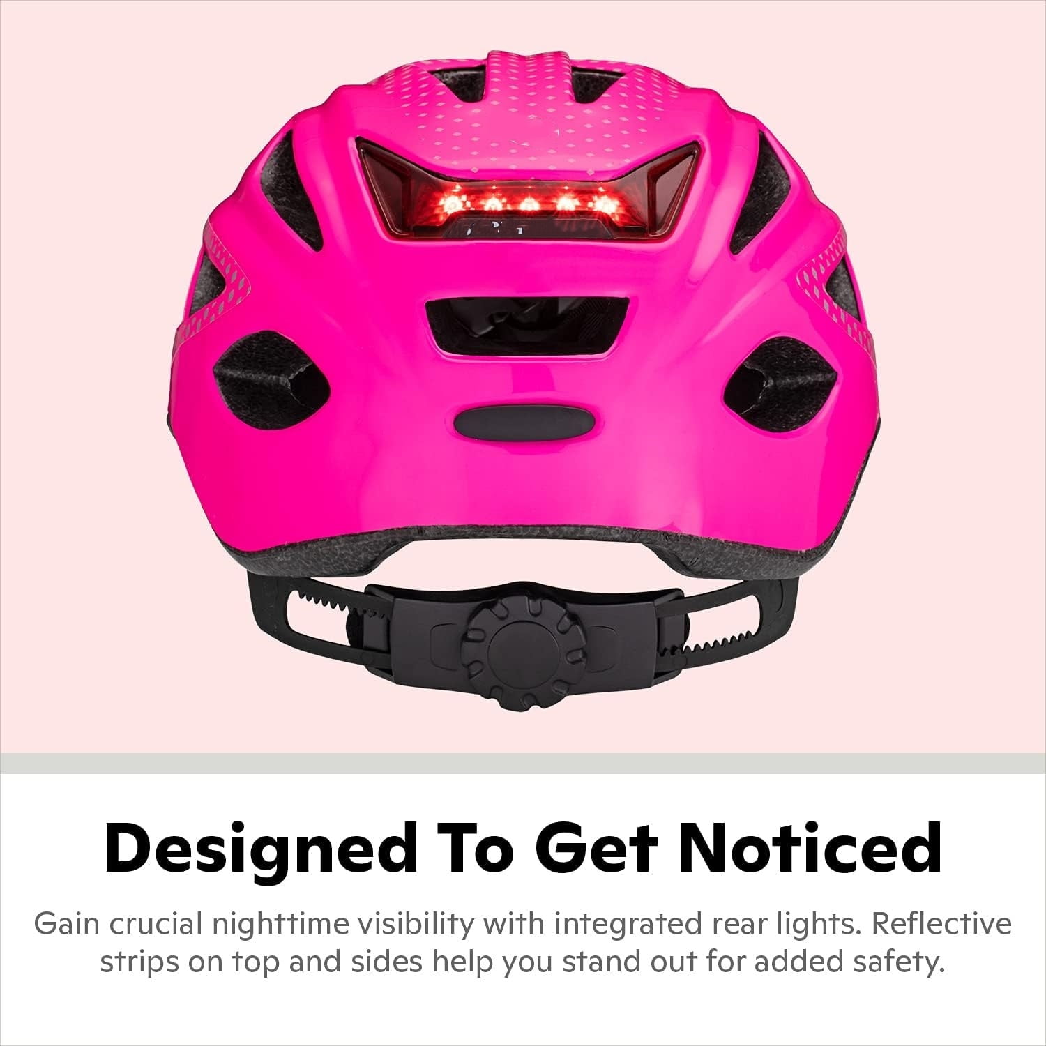 Lighted Helmet for Adults, Size 58 - 62 cm for Riders Ages 14+, Rear LED Light, Reflective Strips, Adjustable Dial and Straps, 17 Air Vents, Removable Visor, Adult Bike Helmet