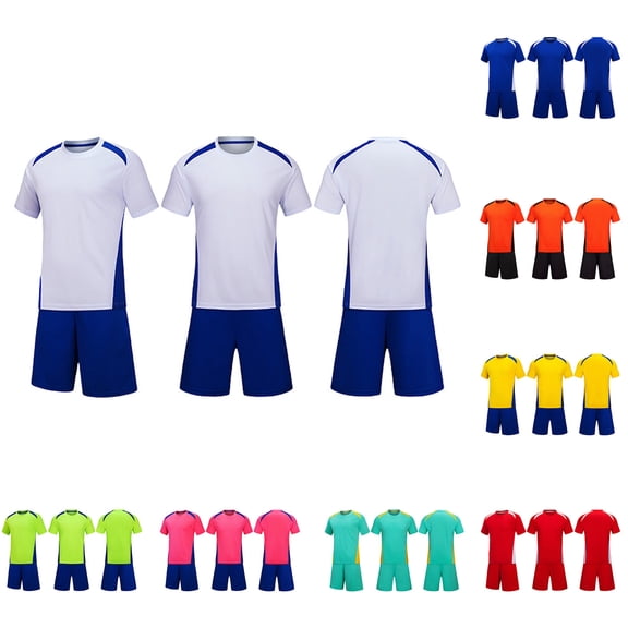 Bovxnpu Boys' Short Sets Boys Soccer Uniform Sets Short Sleeve V-Neck Solid Performance Sports Sets Summer Outfits