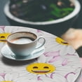thumbnail image 3 of Ambesonne Emoji Fitted Round Tablecloth, Spring Atmosphere Funny Faces, 40"- 44" Diameter, Pale Purple Off White, 3 of 5
