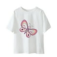 thumbnail image 2 of XUELUO Toddler Girls Tops & T-Shirts Summer Butterfly Print Floral Round Neck Short Sleeve Loose Casual Pullover Tee Shirts Outwear,White,2-3 Years, 2 of 4