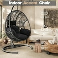 thumbnail image 5 of CHINNLUU Oversized Hanging Egg Chair with Stand, Outdoor Indoor Wicker Swing Chair with UV-Resistant Cushions and Rain Cover, 400lbs Capacity Patio Hammock Chair for Backyard, Balcony, Gray, 5 of 10