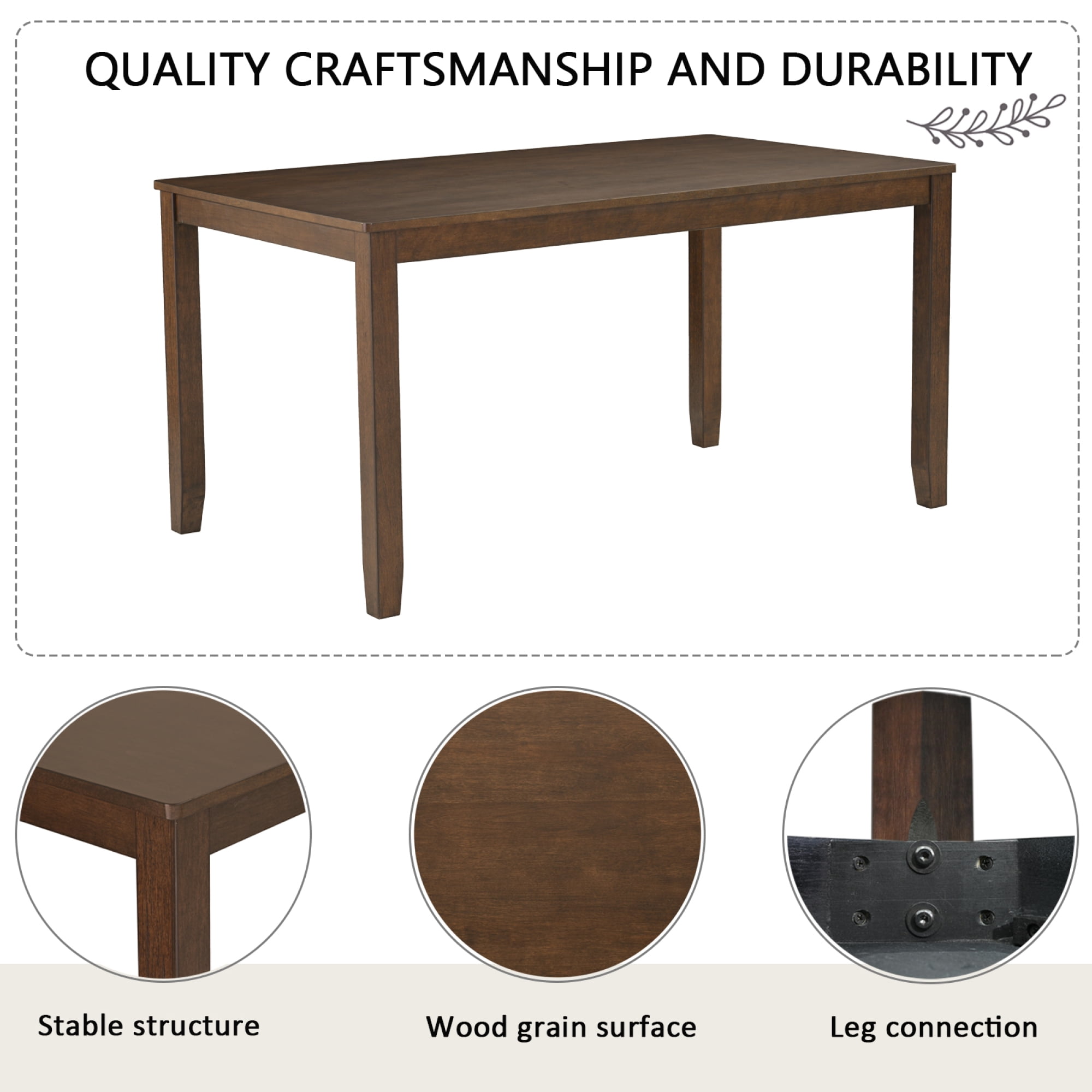 Leumius 6 Pieces Dining Table Set,Wood Dining Table Set with 4 Upholstered Leather Chairs and a Bench,Kitchen Dining Set for 6,Wooden Dining Furniture Sets for Kitchen, Dining Room,Dark Walnut