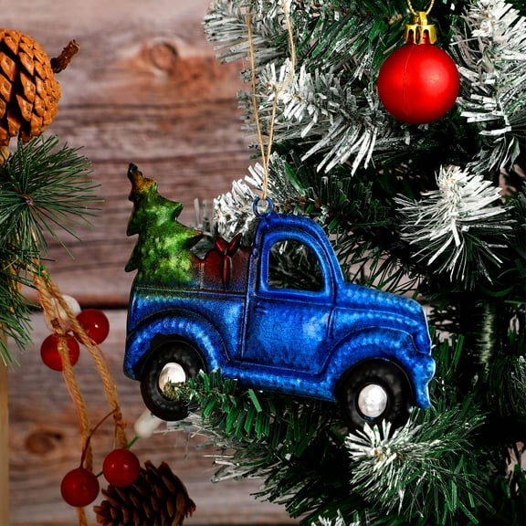 Uonlytech 1Pack Vintage Car Christmas Ornament Blue Decoration for Christmas Party