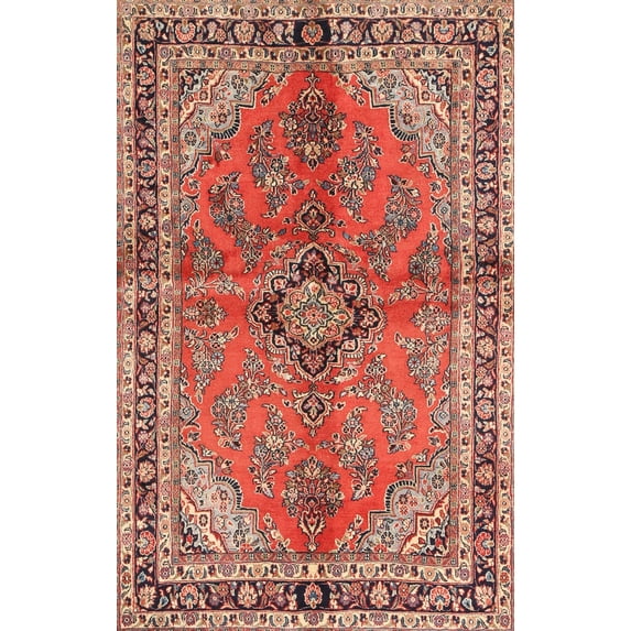 Ahgly Company Machine Washable Indoor Rectangle Traditional Tangerine Pink Area Rugs, 5' x 8'