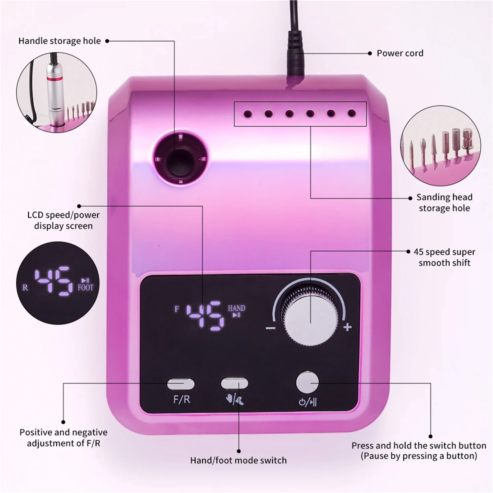 Electric Nail Drill Machine Electric File HD Display Metal Manicure Pen Professional nail lathe Sander