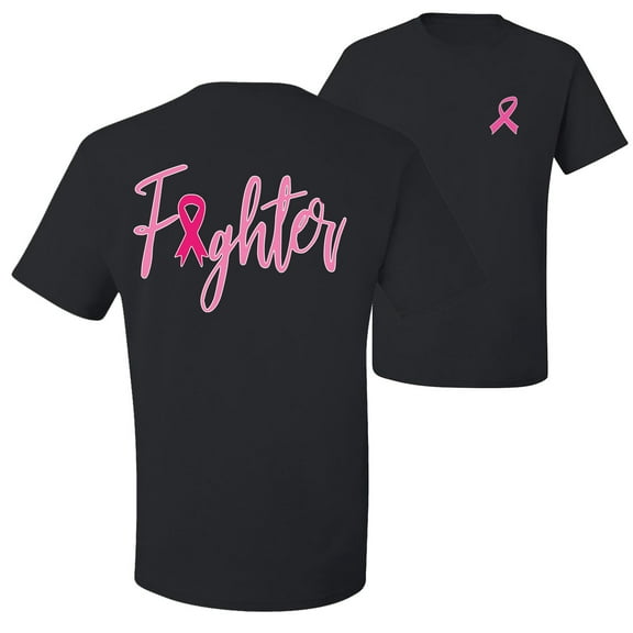 Wild Bobby, Fighter Breast Cancer Survivor, Breast Cancer Awareness, Front and Back Men Graphic Tee, Black, Small