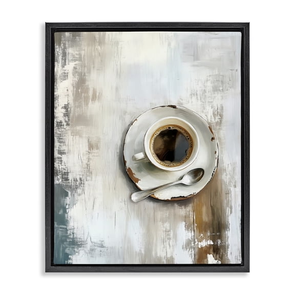 Stupell Industries Neutral & Rustic Cup of Coffee Black Framed Floater Canvas Wall Art, design by LSR Design Studio