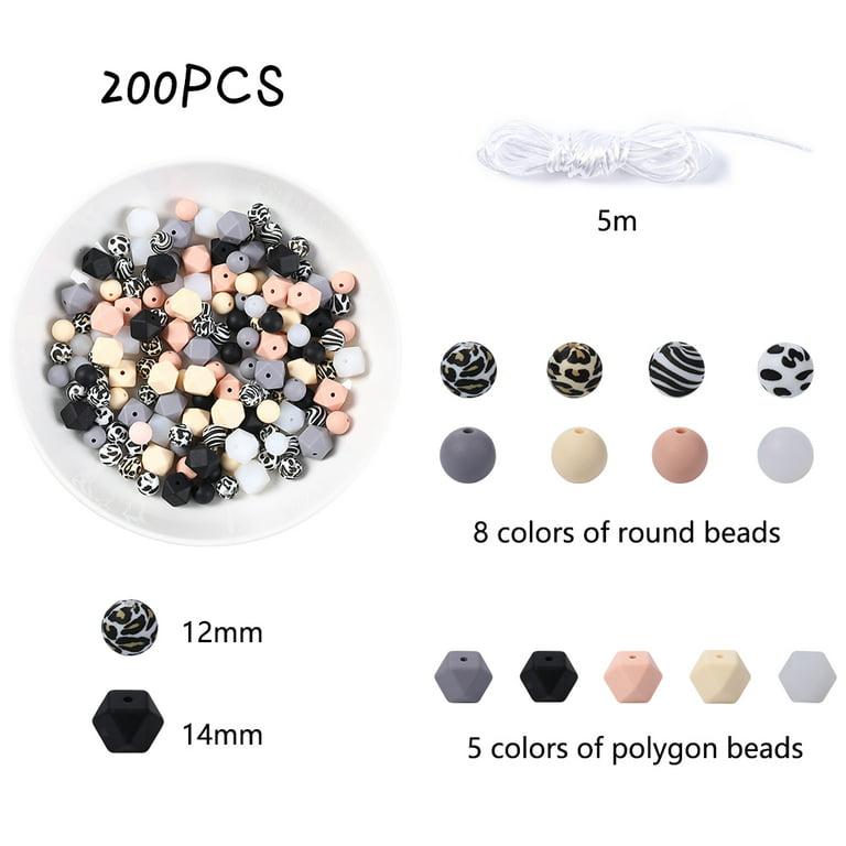 200Pcs Silicone Beads For Keychain Making Kit, Multiple Styles