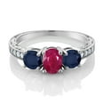 thumbnail image 2 of Gem Stone King 2.32 Ct Oval Red Ruby Blue Sapphire 925 Sterling Silver Moissanite Ring (Size 5), 2 of 4