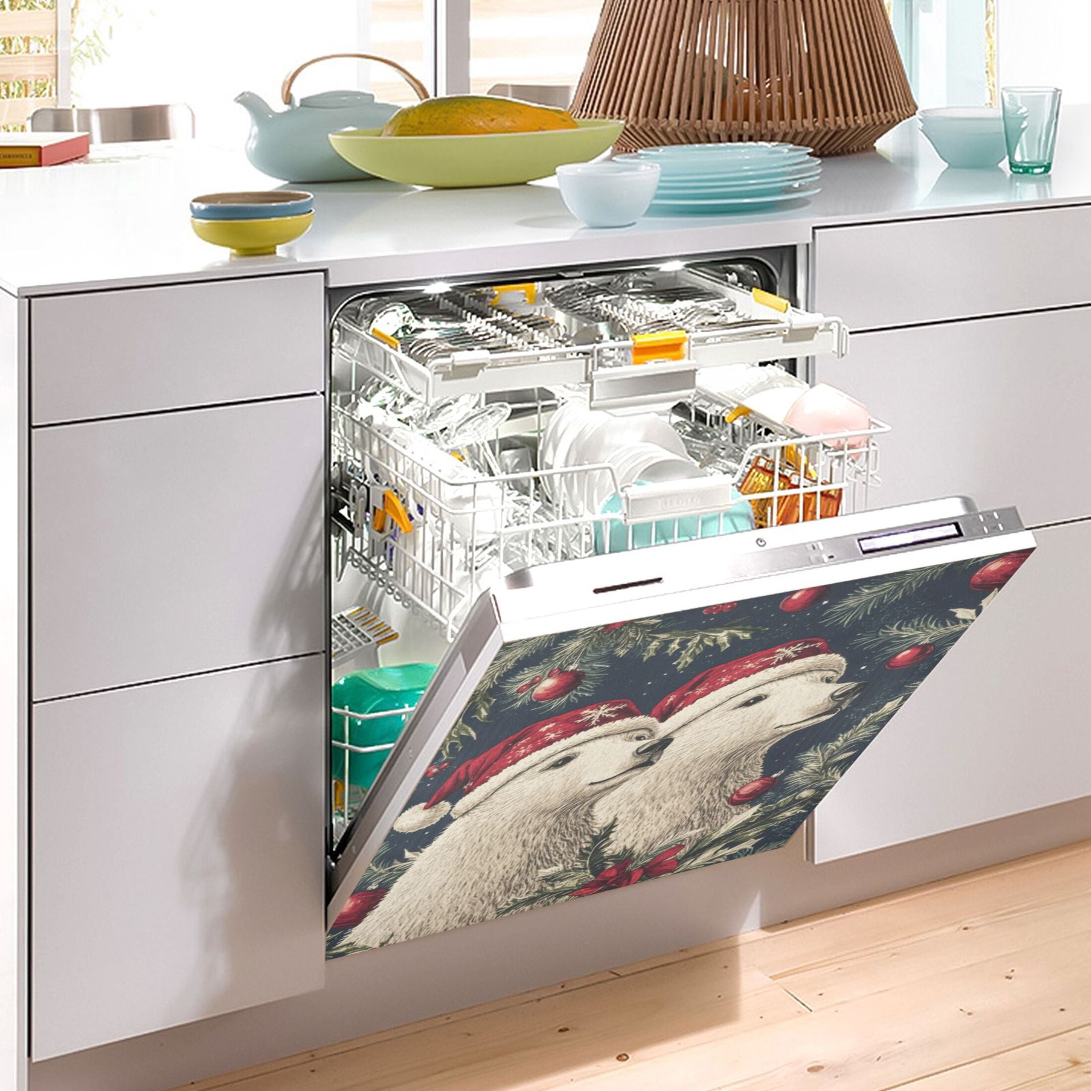 Dishwasher Magnetic Sticker 23x26 Inch Refrigerator Magnetic Sticker Washing Machine Magnetic Sticker Kitchen Panel Magnetic Sticker Home Decor Two Christmas Bears
