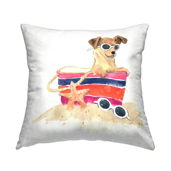 Stupell Industries Sandy Dog in Beach Bag Decorative Printed Throw Pillow Design by Geoff Allen.