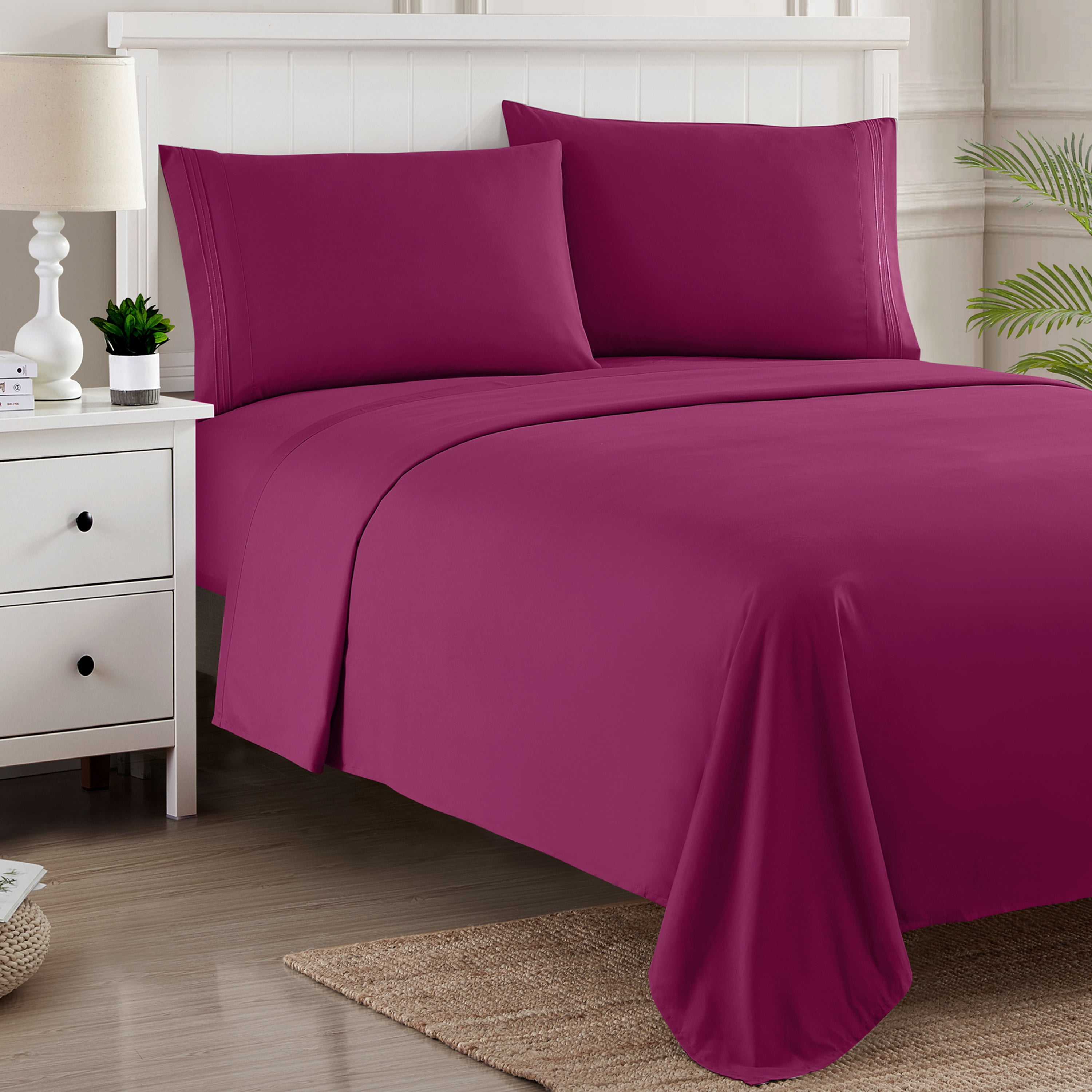 Sweet Home Collection 1800 Series Bed Sheets - Extra Soft Microfiber Deep Pocket Sheet Set - Berry, King