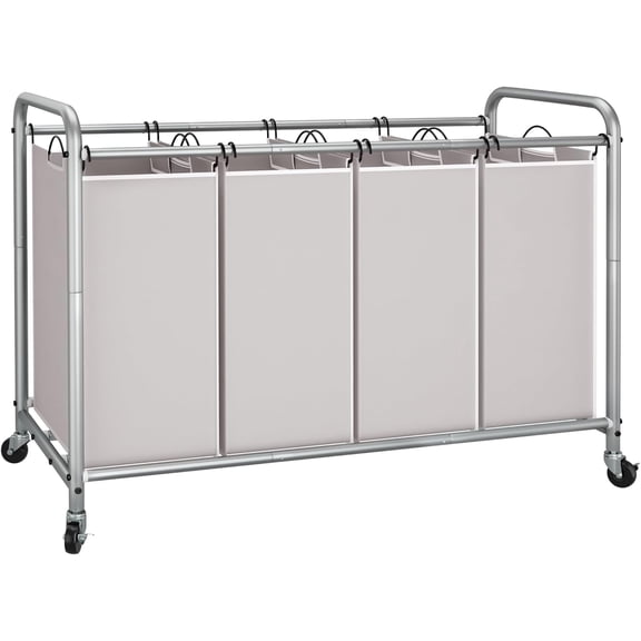 Laundry Sorter 4 Section, 47.5 Gal (180 L) Laundry Hamper with Wheels, Clothes Divider Basket Sorter, Clothes Separator Hamper Cart with Wheels and Removable Bags, Gray
