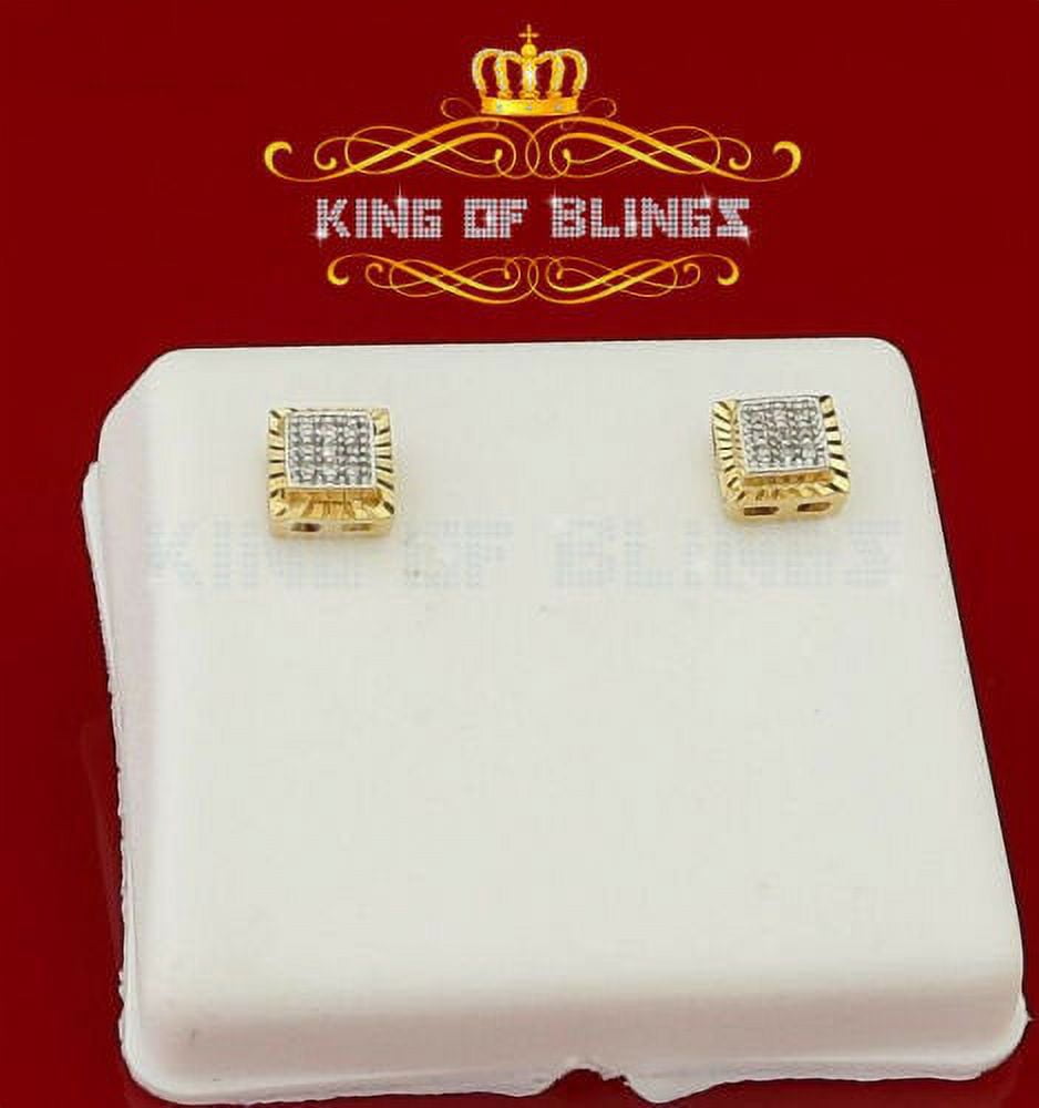 King of Bling's 10K Yellow Real Gold with Real 0.05CT Diamonds Men's/Women's Square Stud Earring