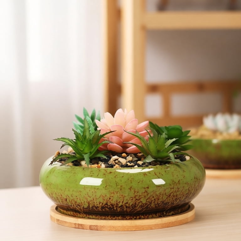 Elegant Shallow Ceramic Planter Bowl for Sleep Succulents Cactuses Flower  Indoor Desk Shelf Outdoor Container - Walmart.com