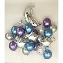 Sweet Moon 24 Piece Moon and Star Balloons Bouquet - Baby Shower, Birthday, Gender Reveal, Eid, and Ramadan Party Decoration (Blue & Purple)