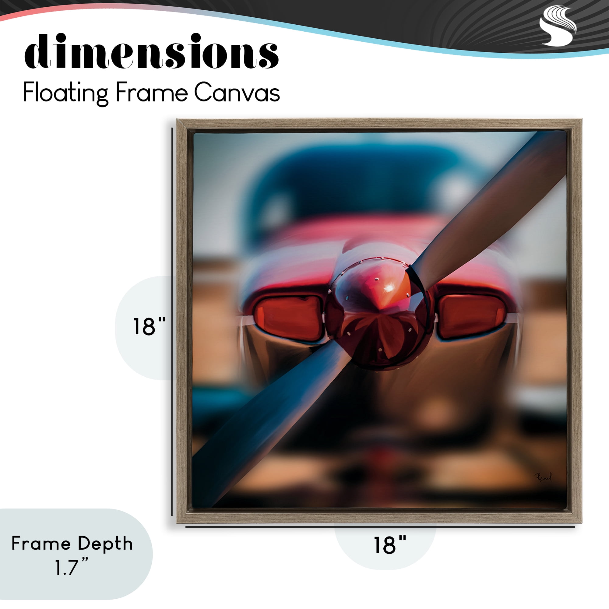 Stupell Industries Red Aircraft Propeller Brown Framed Floater Canvas Wall Art, design by Renel Peters