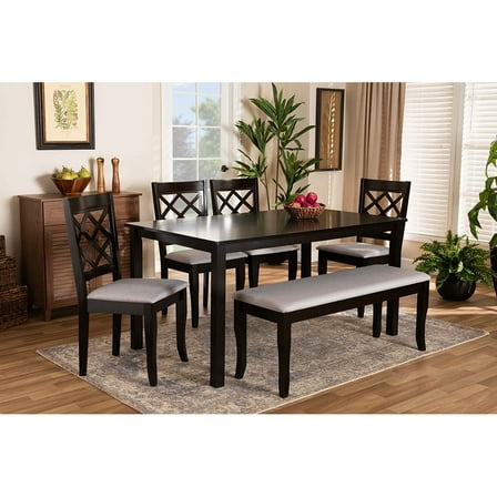 Baxton Studio Andor Modern and Contemporary Grey Fabric Upholstered and Dark Brown Finished Wood 6-Piece Dining Set
